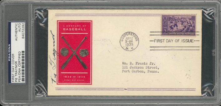 1939 Pie Traynor Signed First Day Cover (PSA/DNA)